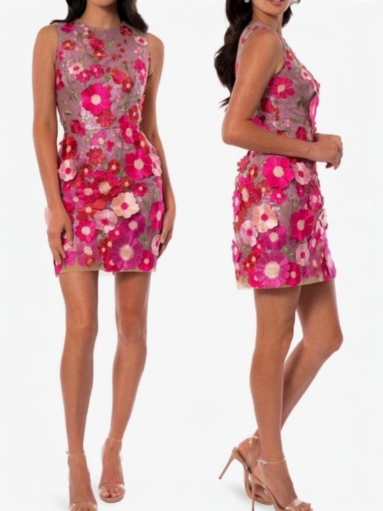 Helsi Dresses & Skirts - HELSI Miranda 3D Floral Applique Sequin Sleeveless Shift Mini Dress Medium NEW